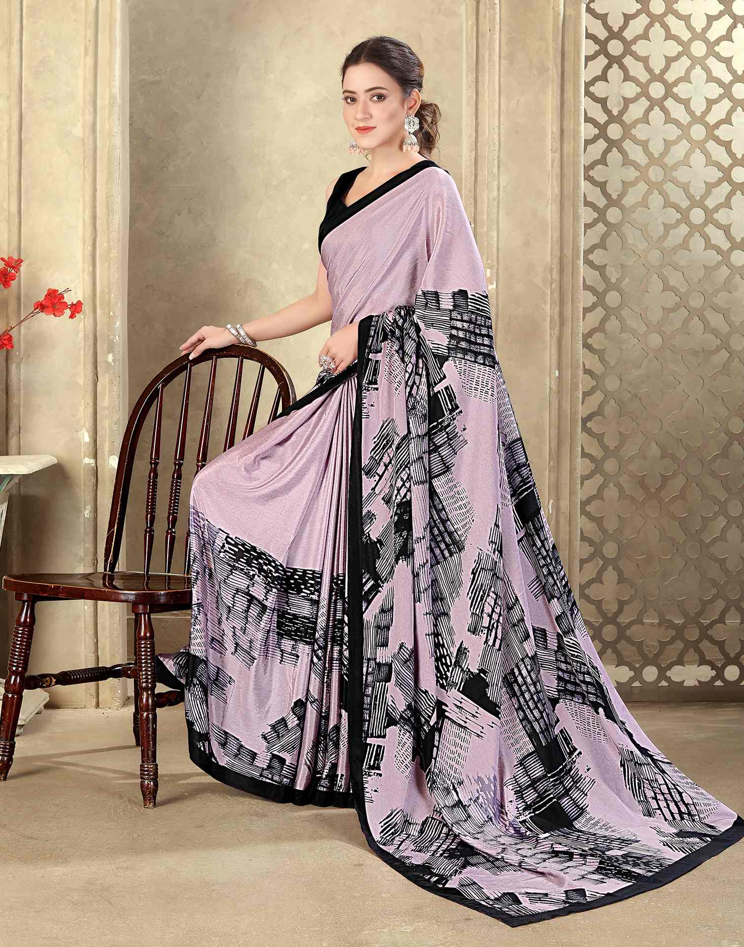 Mauve Crepe Silk Printed Saree