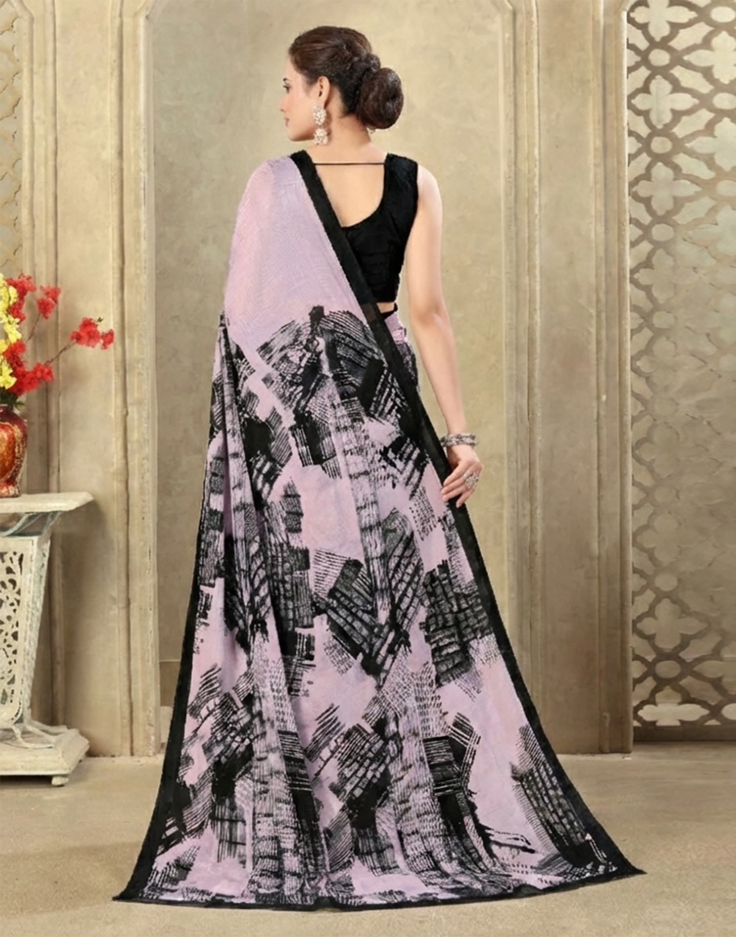 Mauve Crepe Silk Printed Saree