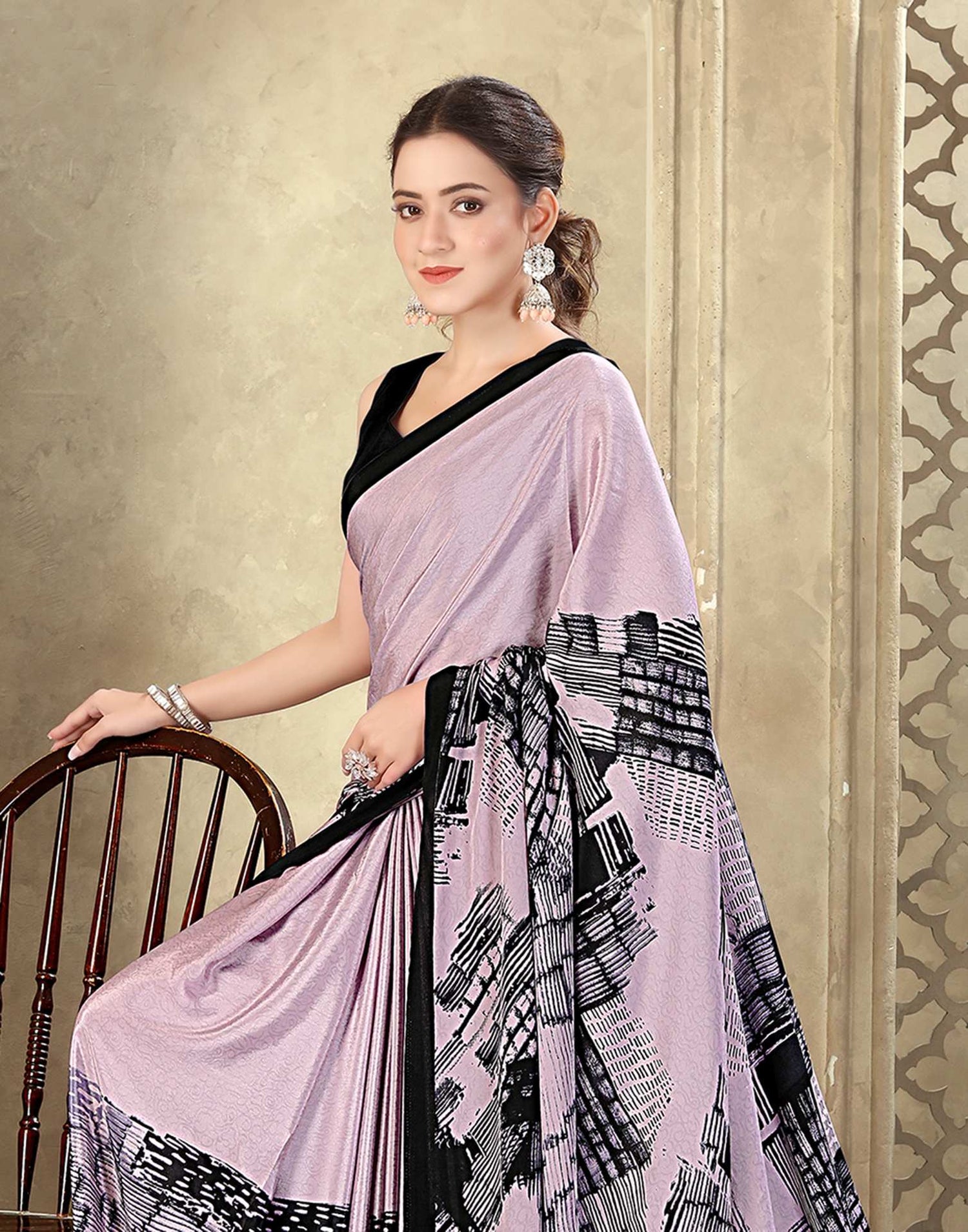 Mauve Crepe Silk Printed Saree