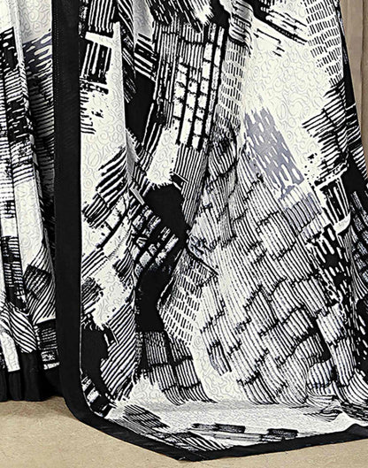 Off White Crepe Silk Printed Saree