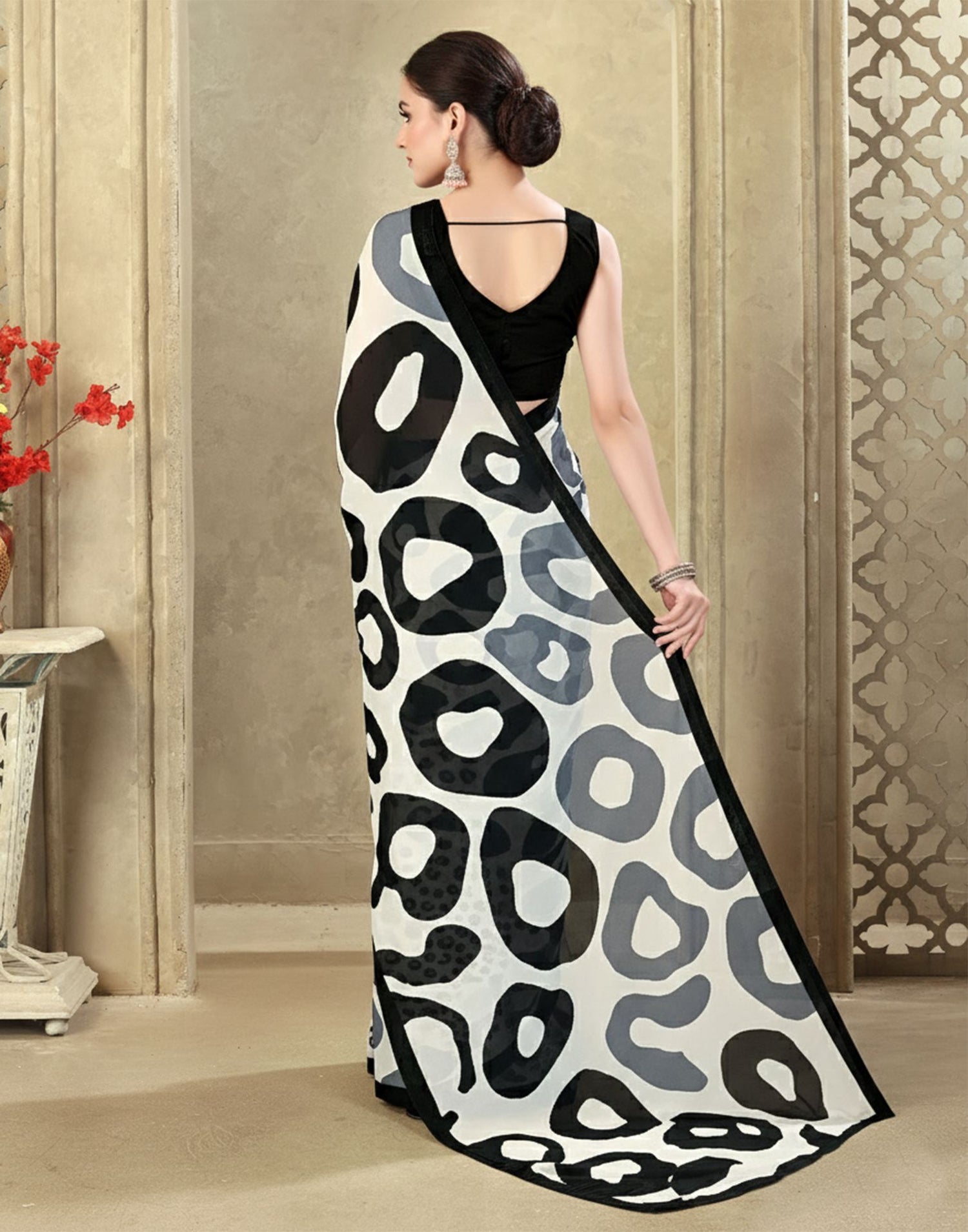 Off White Crepe Silk Printed Saree