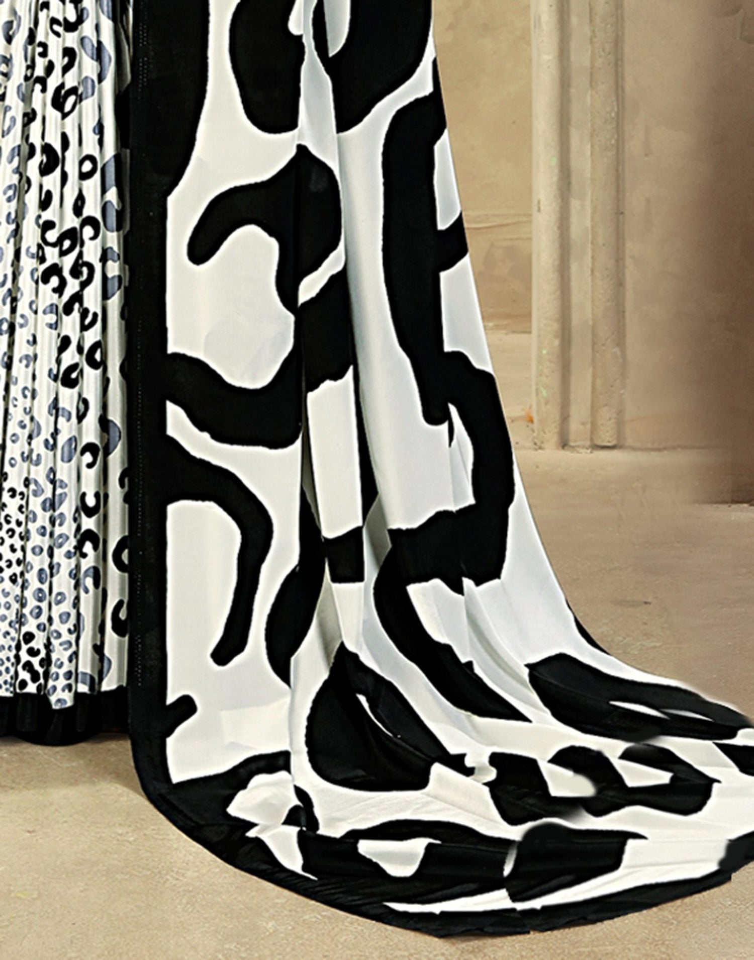 Off White Crepe Silk Printed Saree