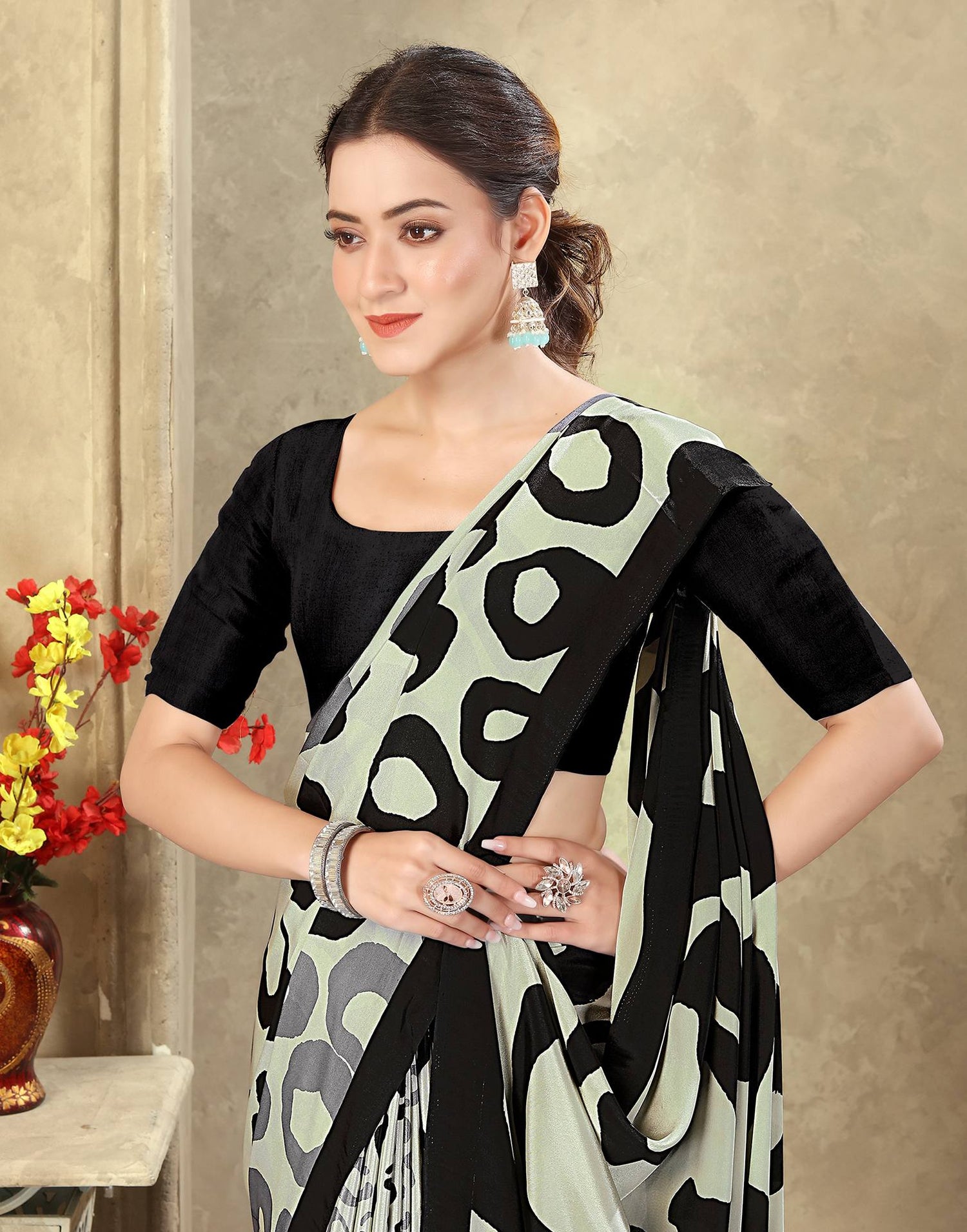 Light Pista Green Crepe Silk Printed Saree