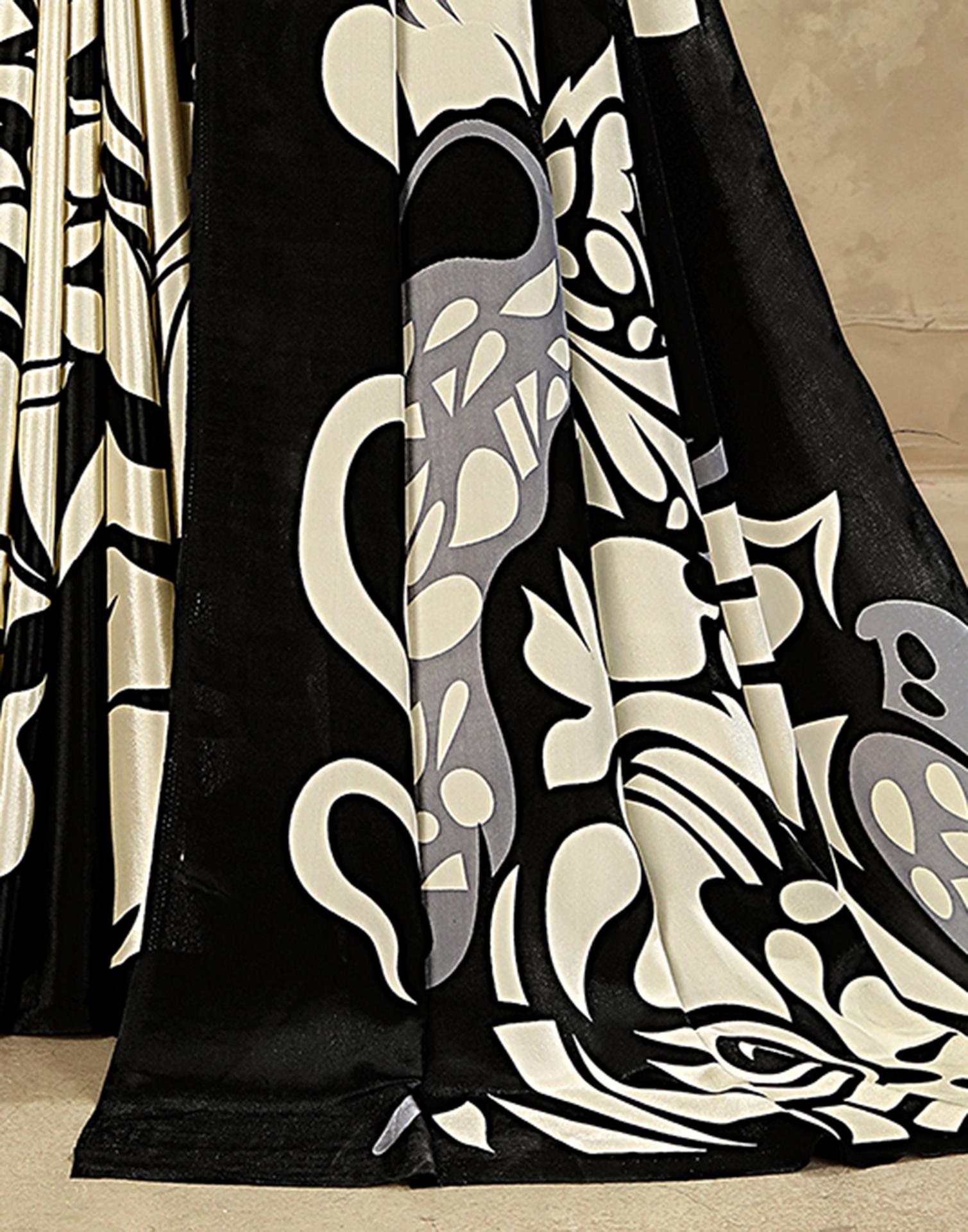 Beige Crepe Silk Printed Saree