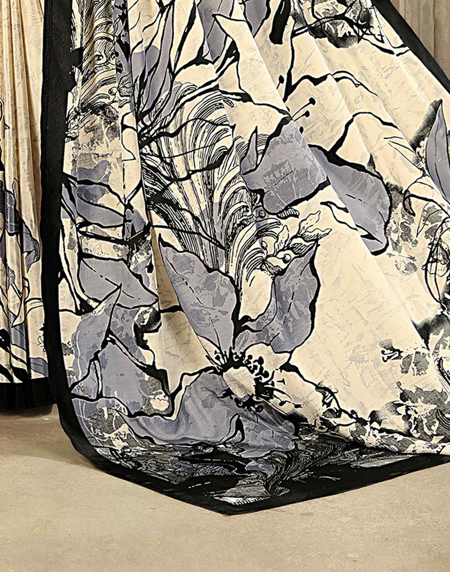 Beige Crepe Silk Printed Saree