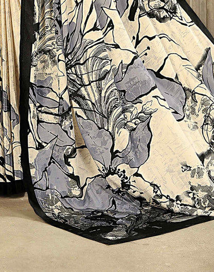 Beige Crepe Silk Printed Saree