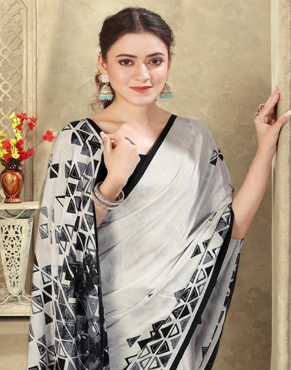 Off White Crepe Silk Printed Saree