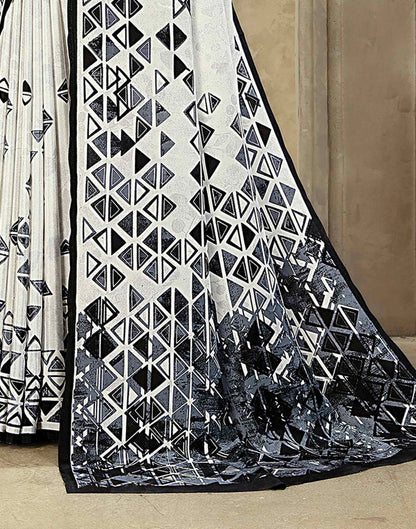 Off White Crepe Silk Printed Saree