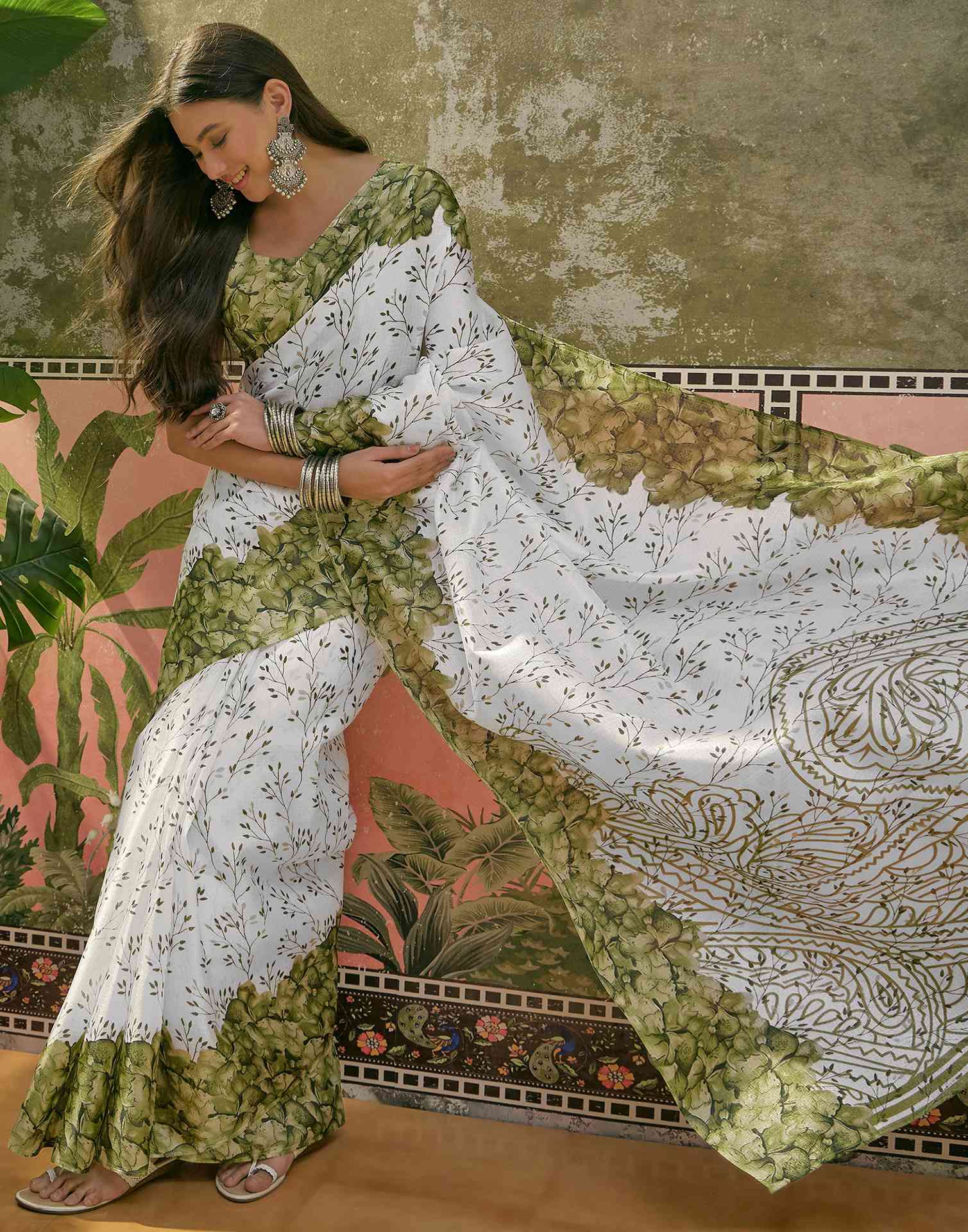 Off White Khadi Printed Saree