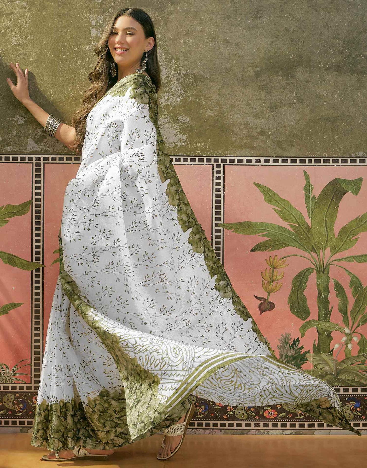 Off White Khadi Printed Saree