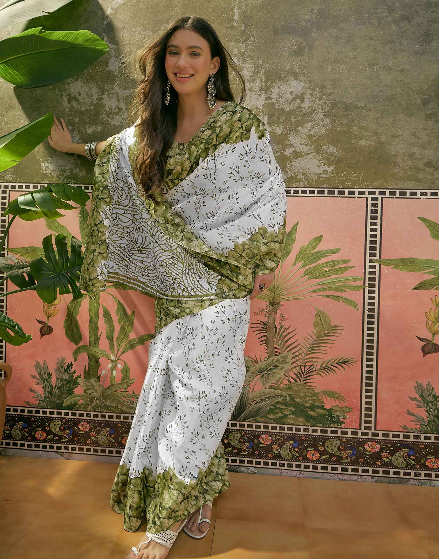 Off White Khadi Printed Saree