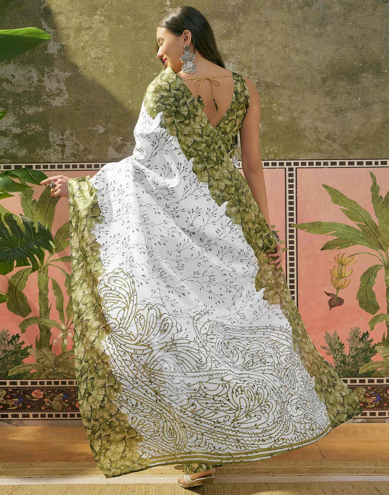 Off White Khadi Printed Saree