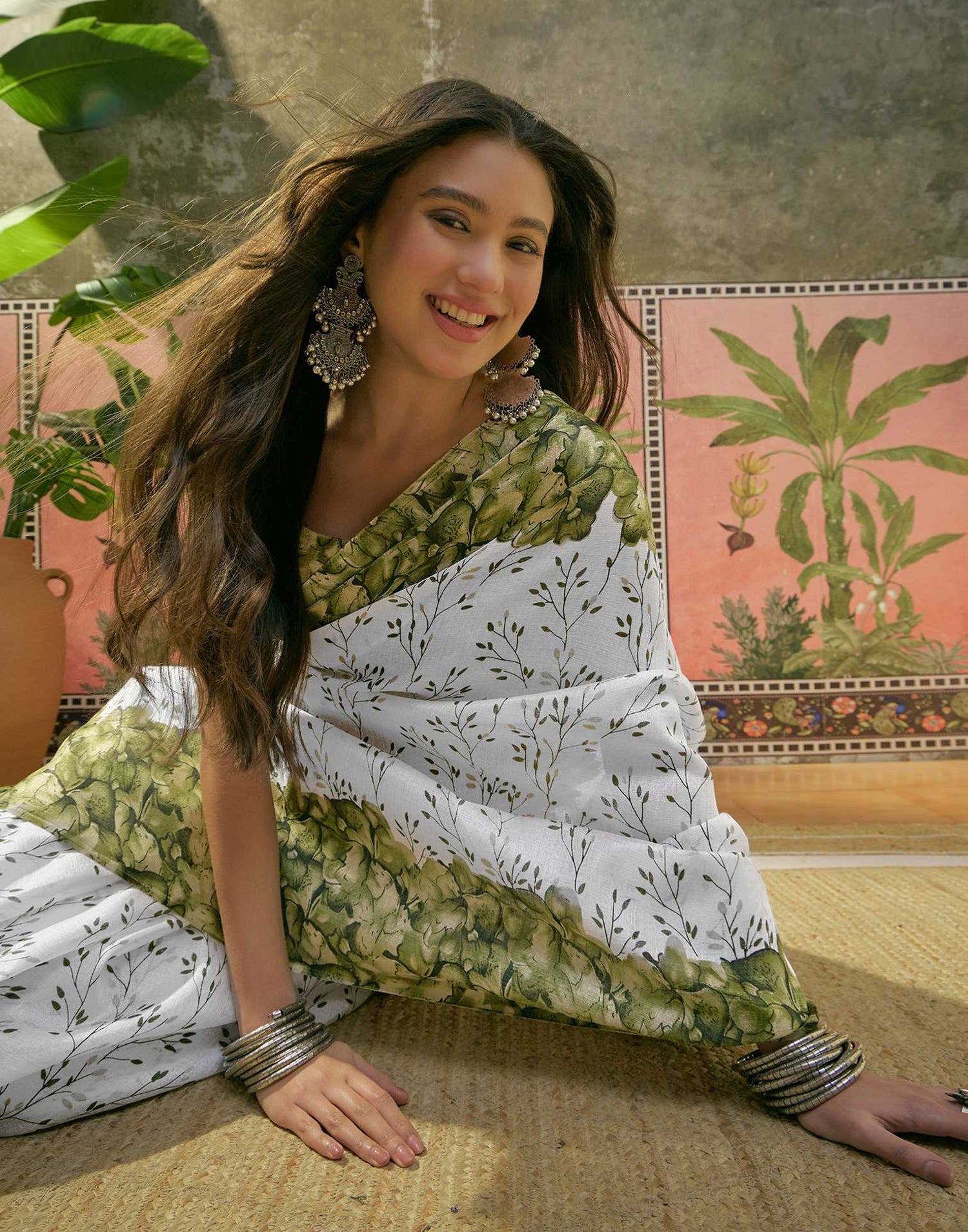 Off White Khadi Printed Saree