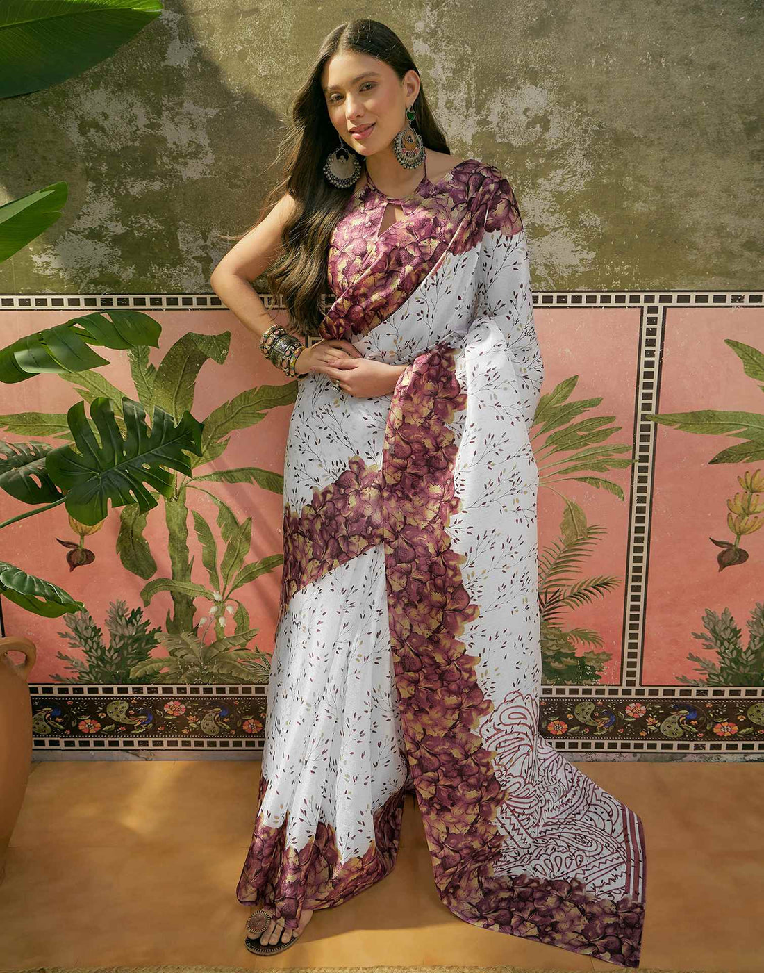 Off White Khadi Printed Saree
