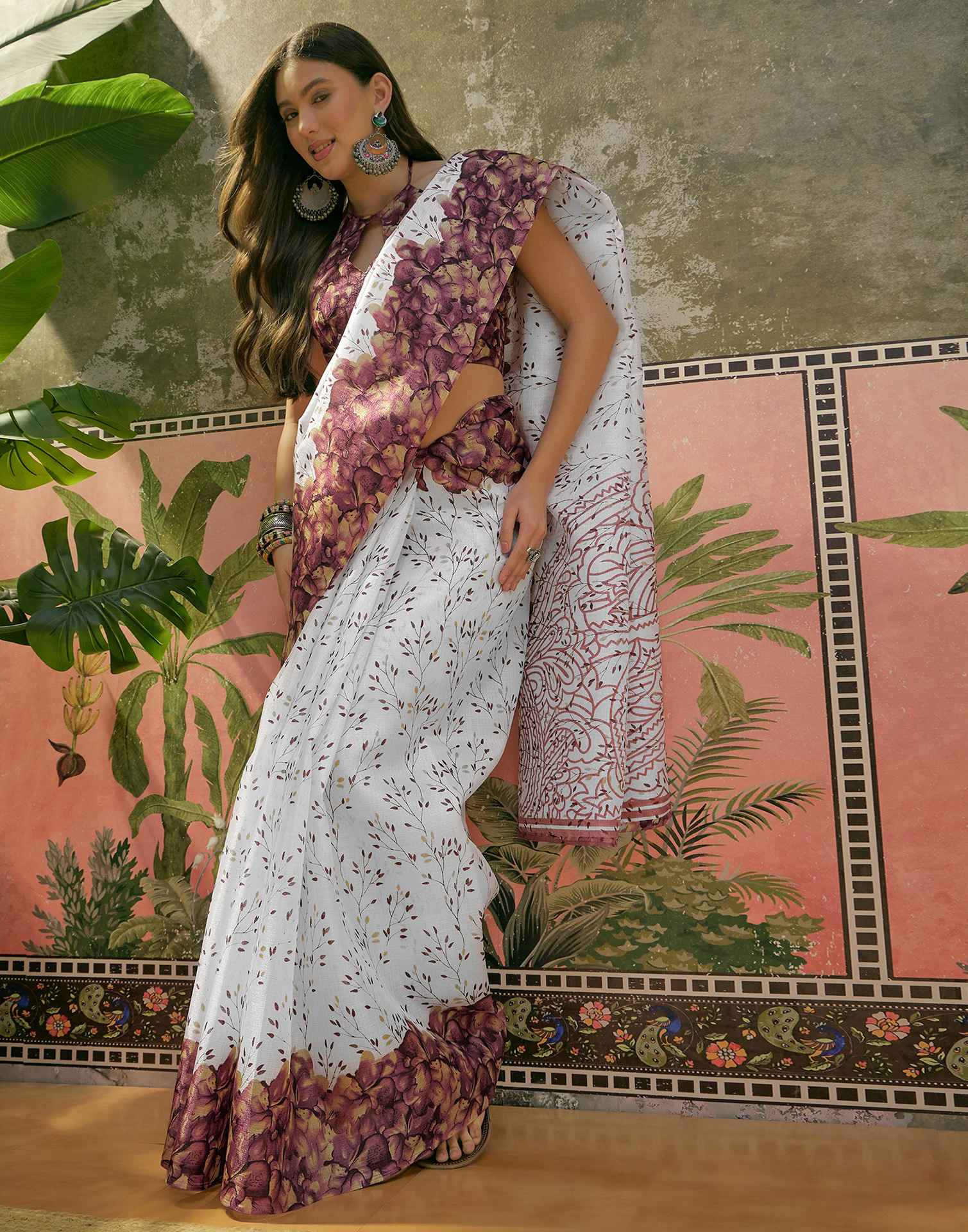 Off White Khadi Printed Saree