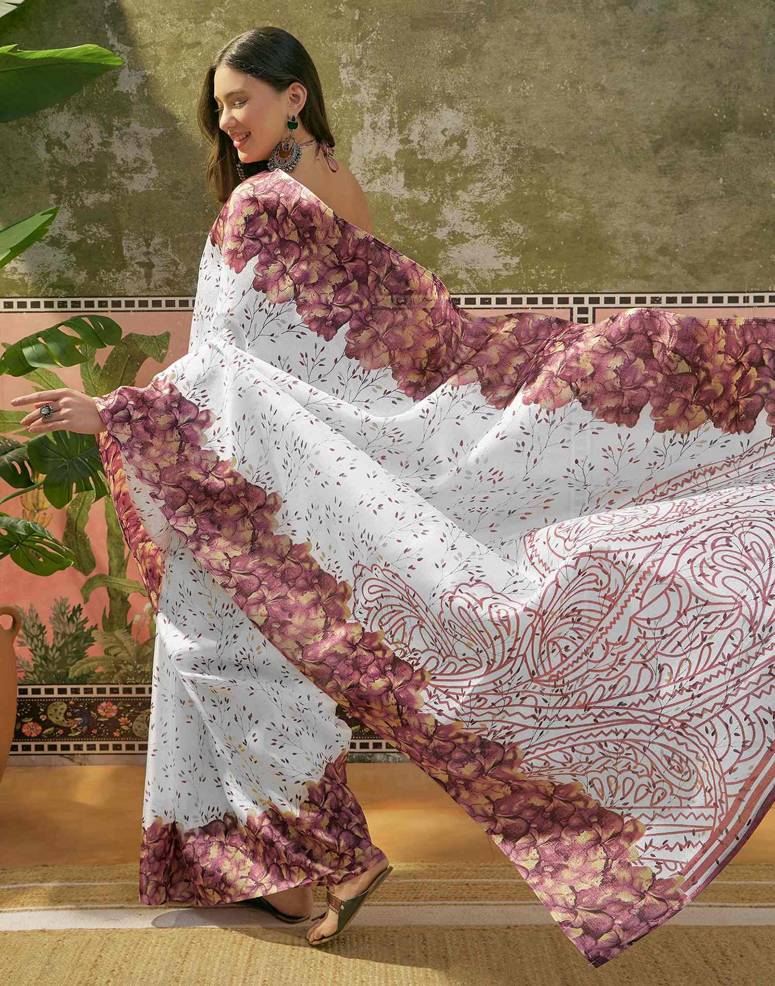 Off White Khadi Printed Saree