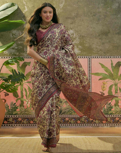 Beige Khadi Printed Saree