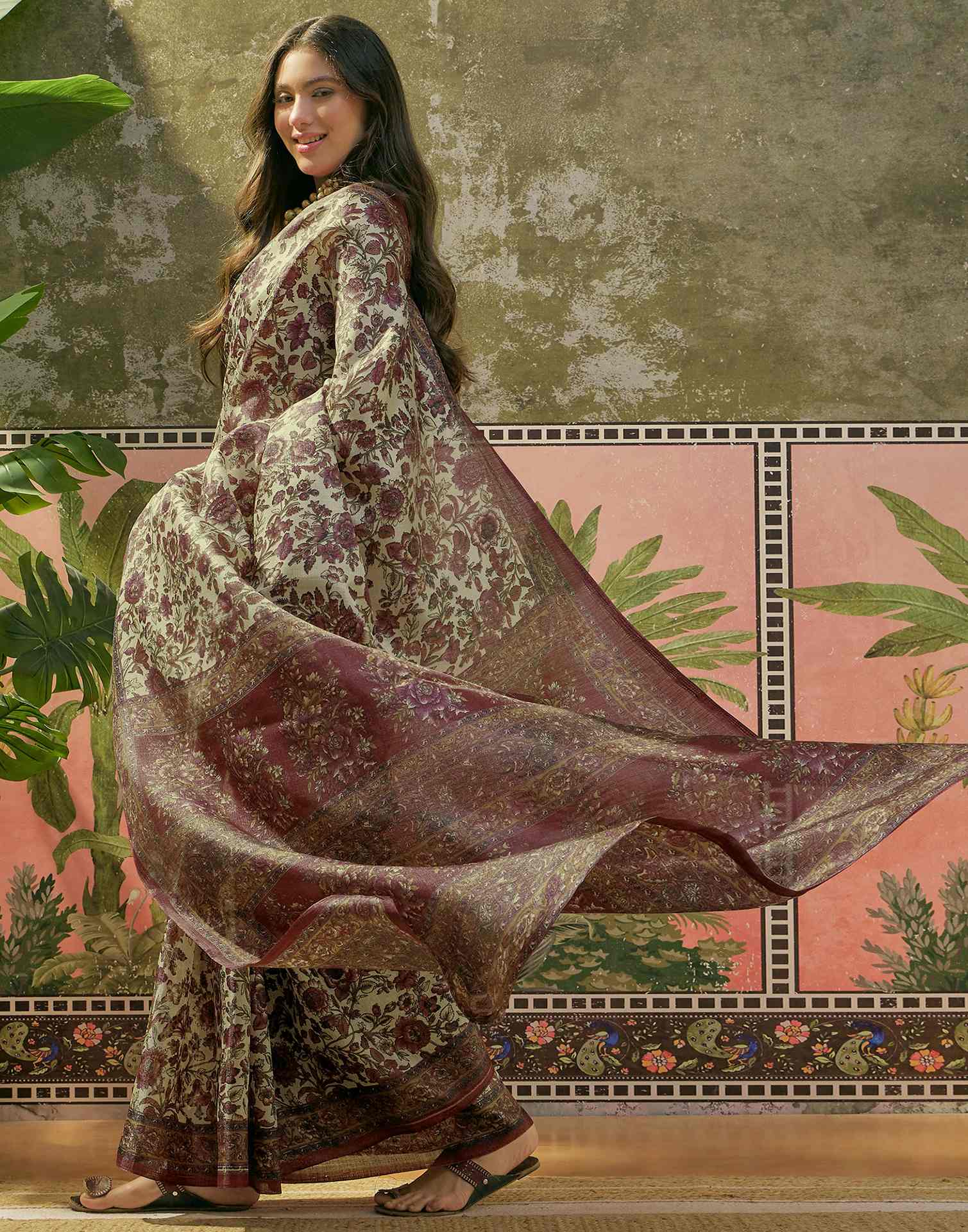 Beige Khadi Printed Saree