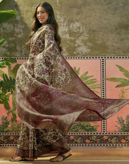Beige Khadi Printed Saree