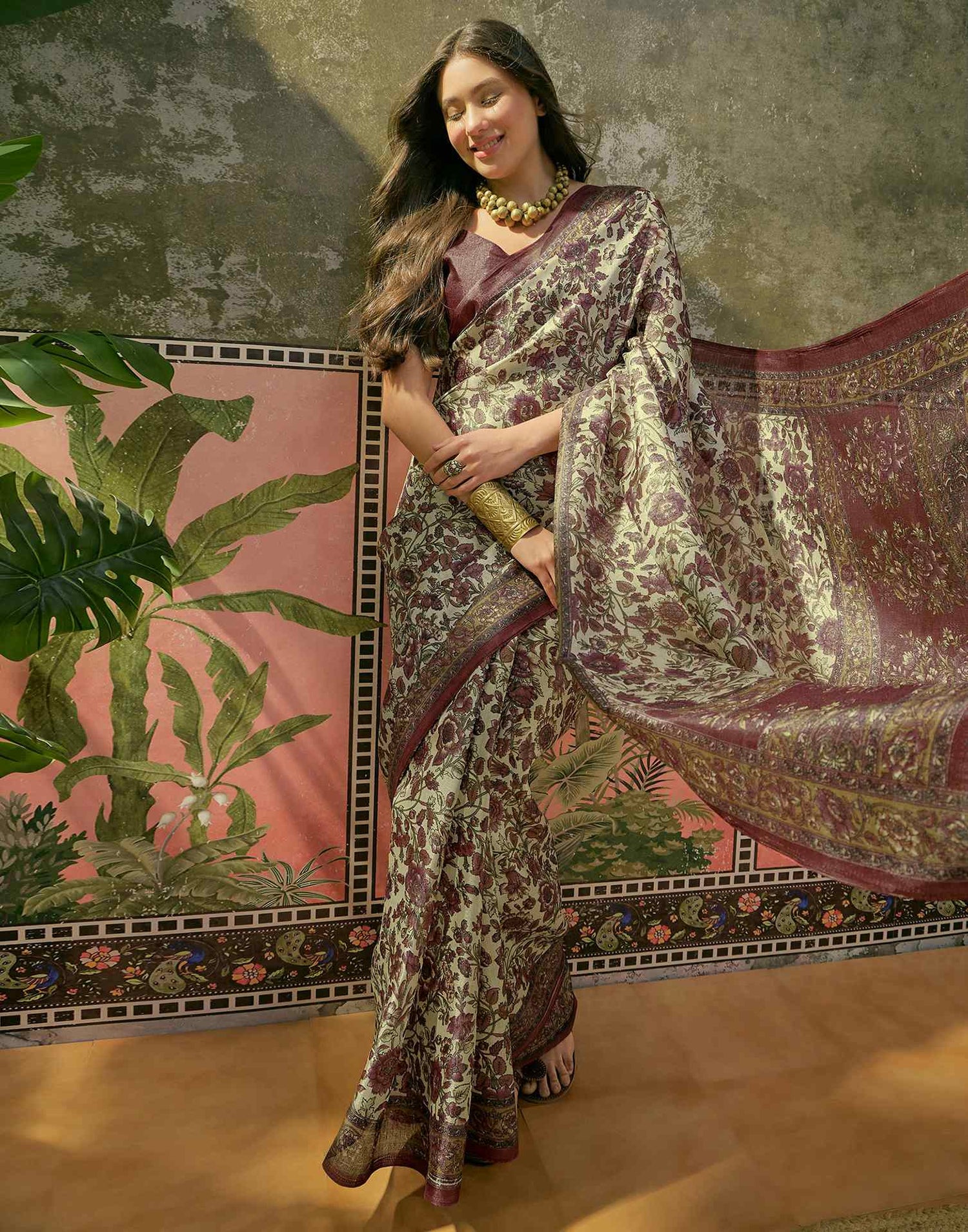 Beige Khadi Printed Saree