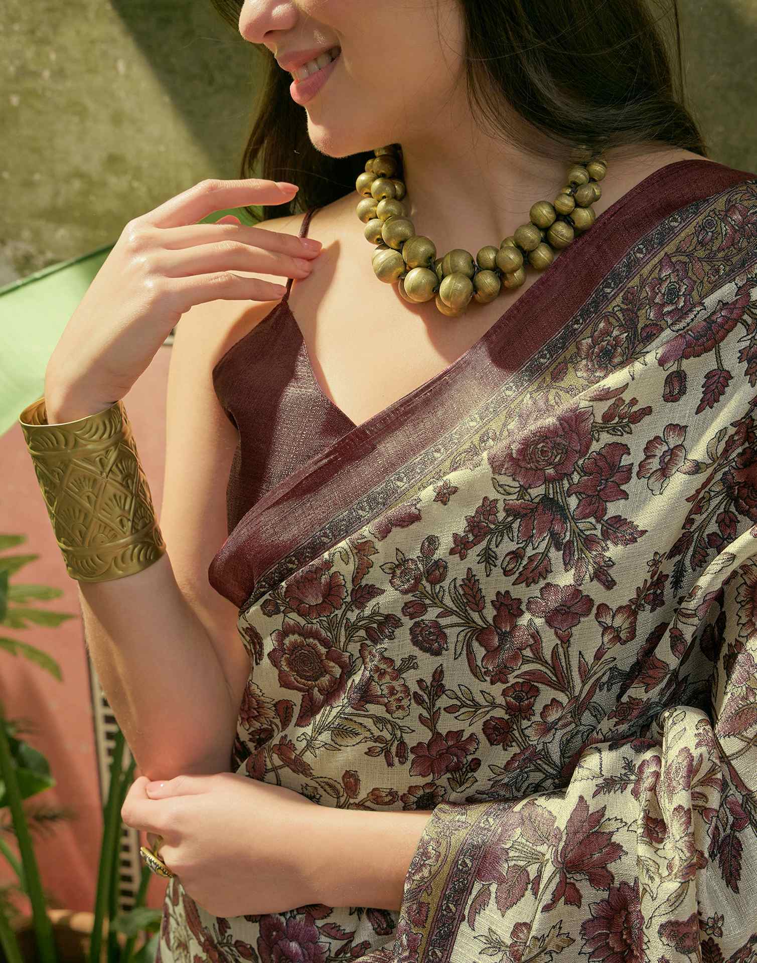 Beige Khadi Printed Saree