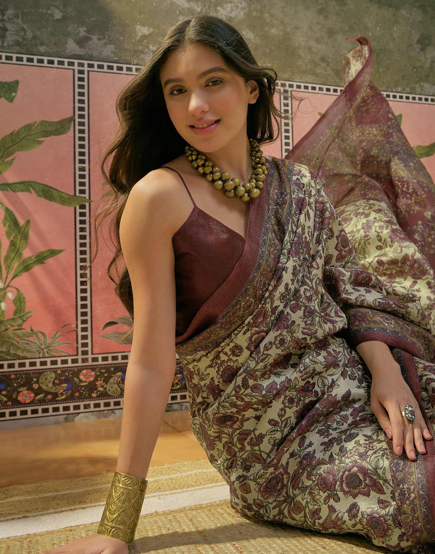 Beige Khadi Printed Saree