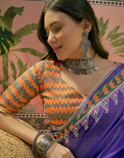 Violet Cotton Linen Printed Saree