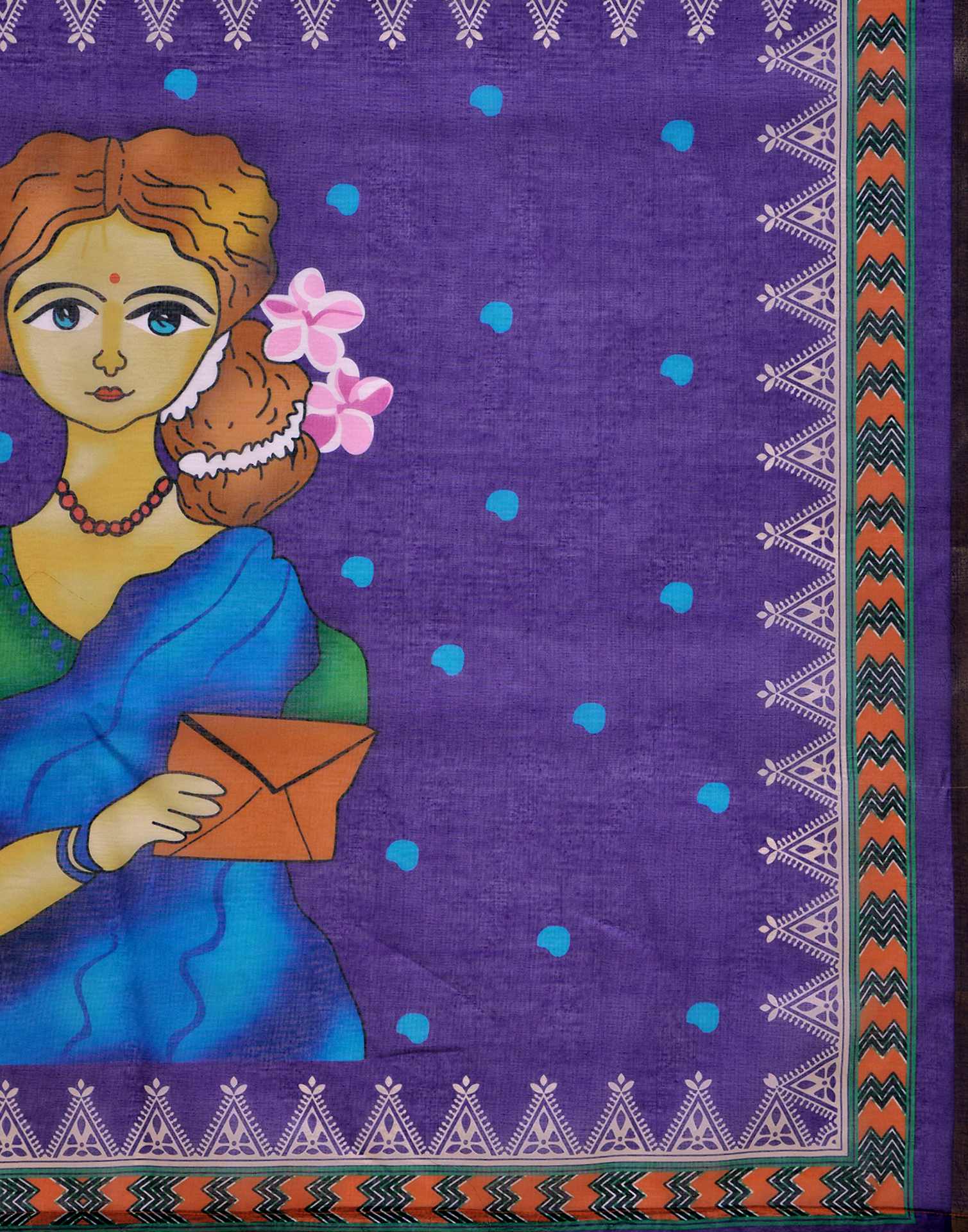 Violet Cotton Linen Printed Saree
