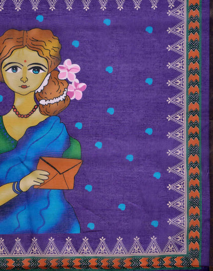 Violet Cotton Linen Printed Saree