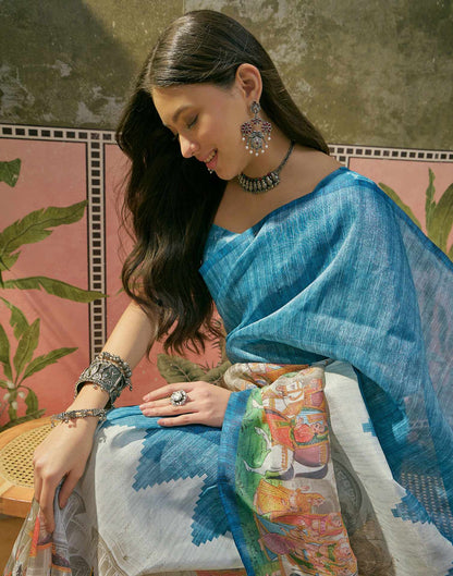 Navy Blue Shimmer Silk Printed Saree