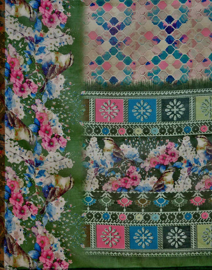Beige Cotton Linen Printed Saree