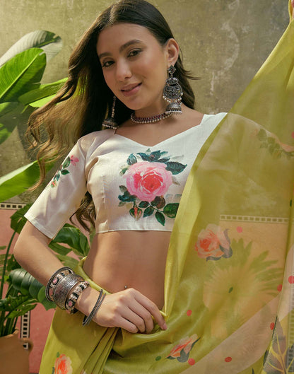 Light Green Shimmer Silk Floral Printed Saree