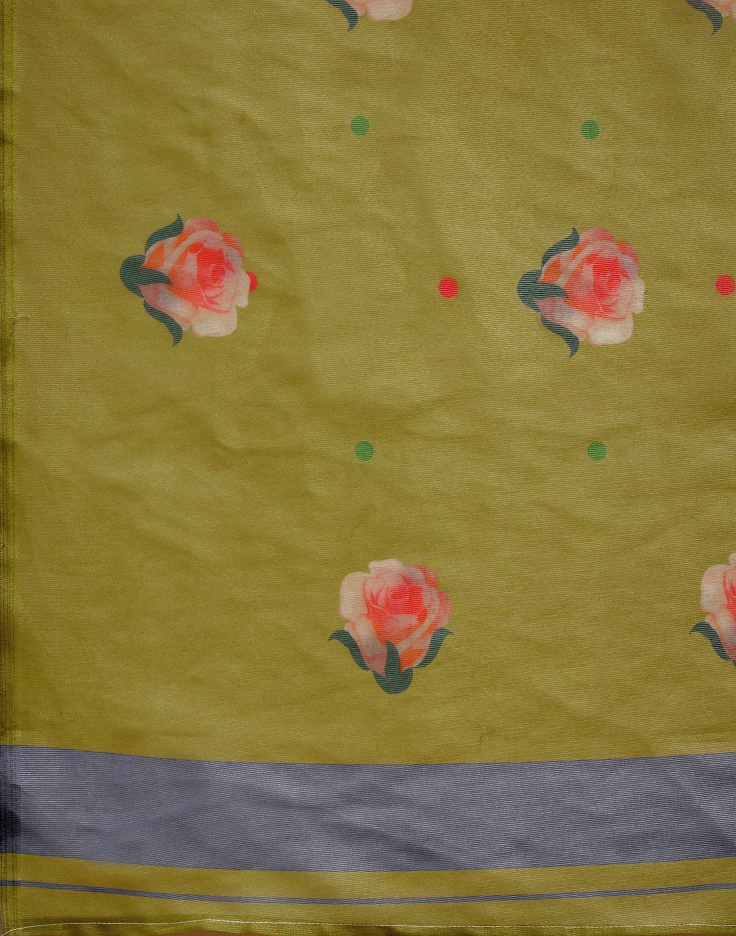 Light Green Shimmer Silk Floral Printed Saree