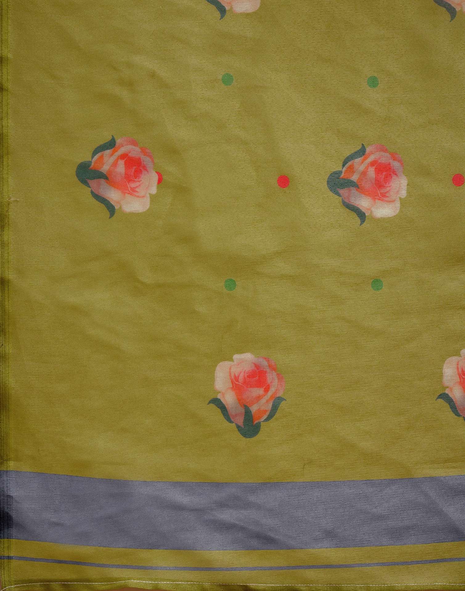 Light Green Shimmer Silk Floral Printed Saree