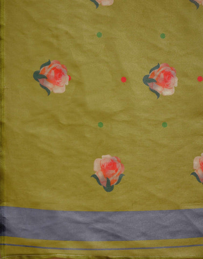 Light Green Shimmer Silk Floral Printed Saree