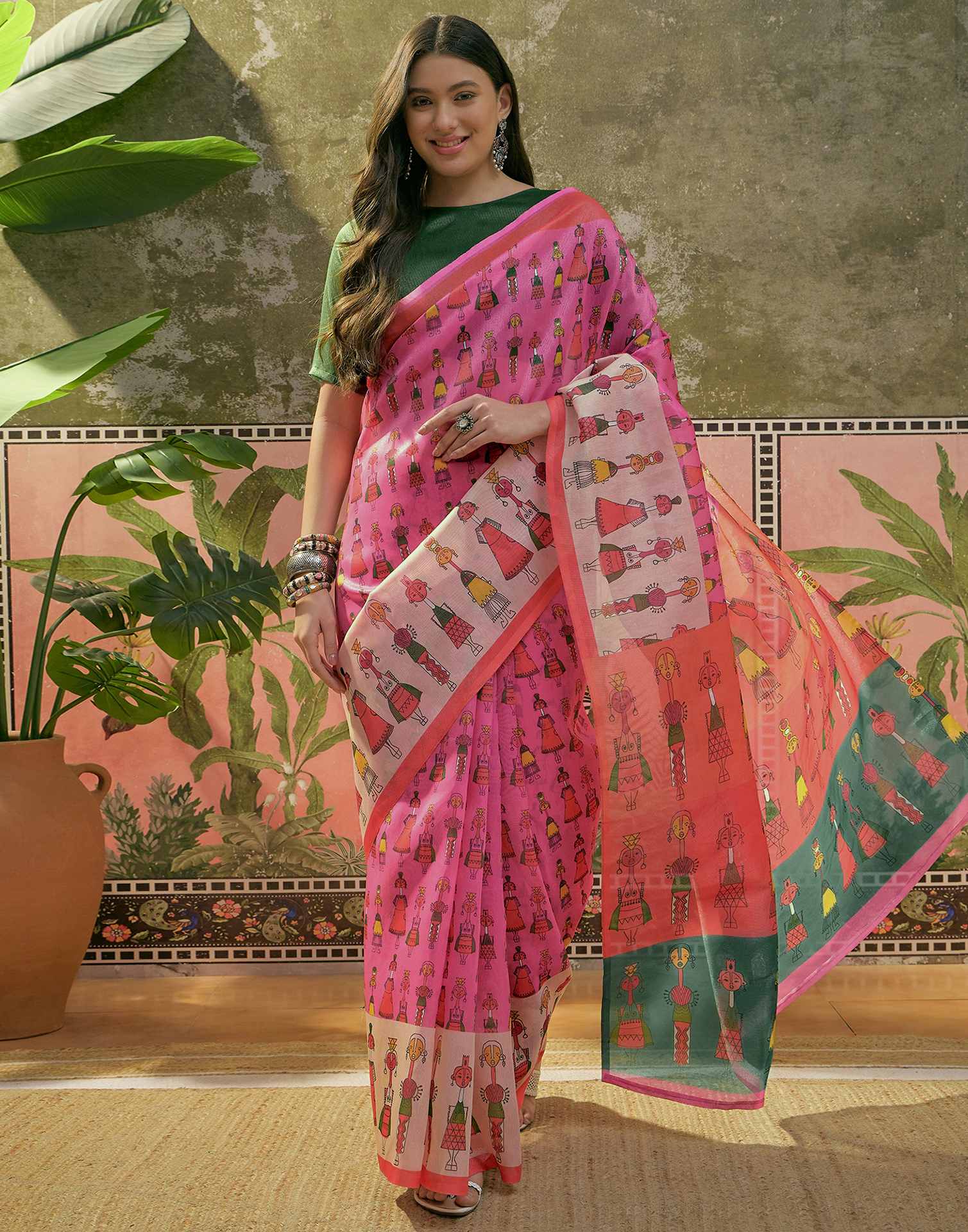 Pink Shimmer Silk Printed Saree