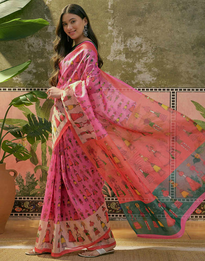 Pink Shimmer Silk Printed Saree