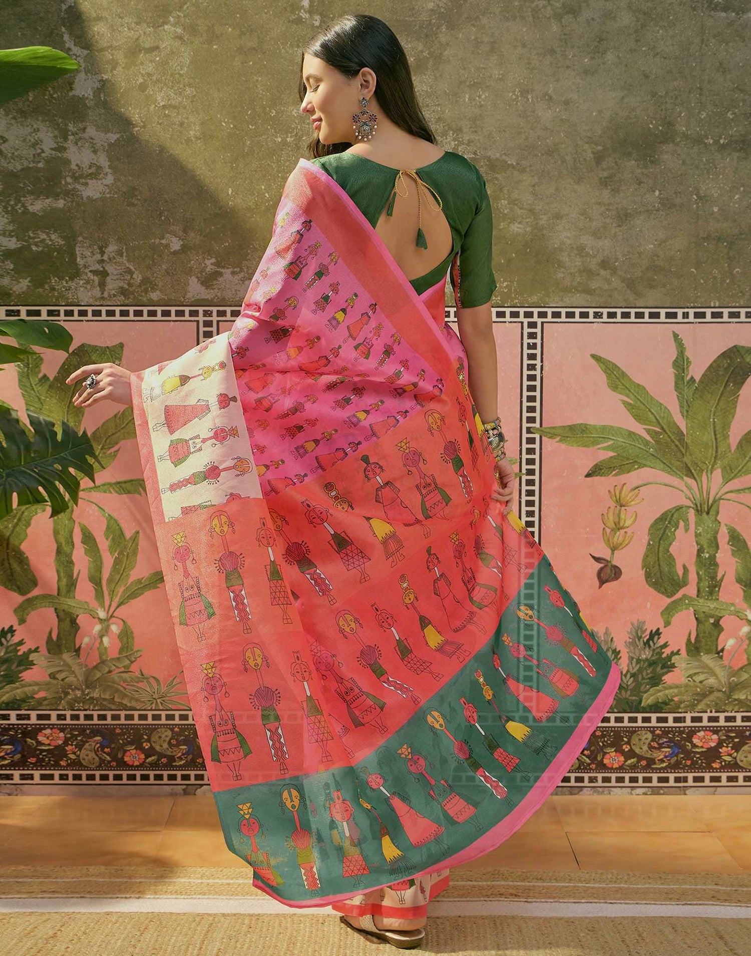Pink Shimmer Silk Printed Saree