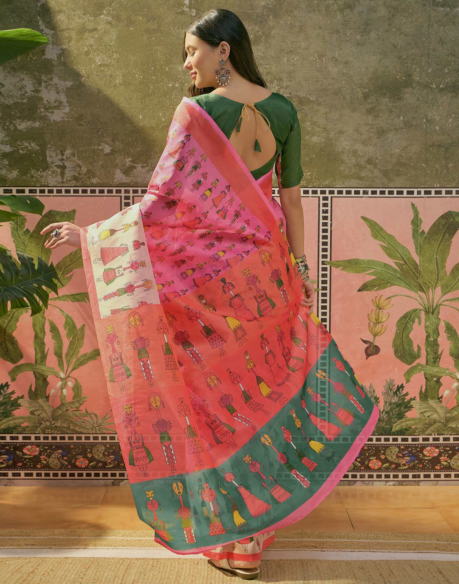 Pink Shimmer Silk Printed Saree