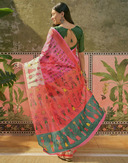 Pink Shimmer Silk Printed Saree