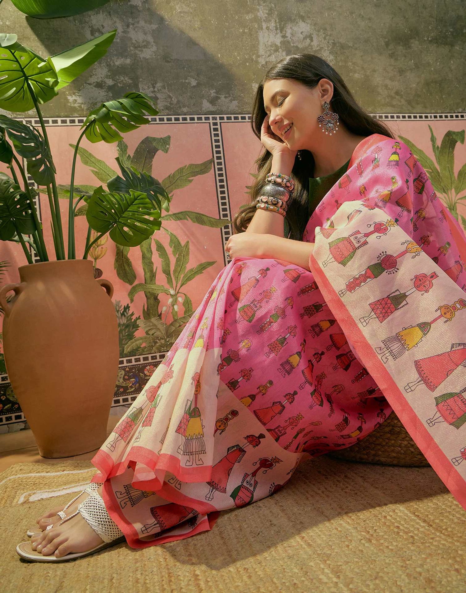 Pink Shimmer Silk Printed Saree