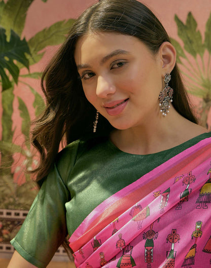 Pink Shimmer Silk Printed Saree
