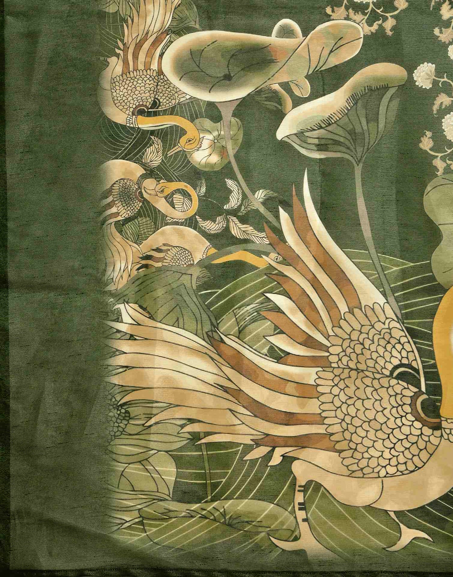 Dark Green Shimmer Silk Printed Saree