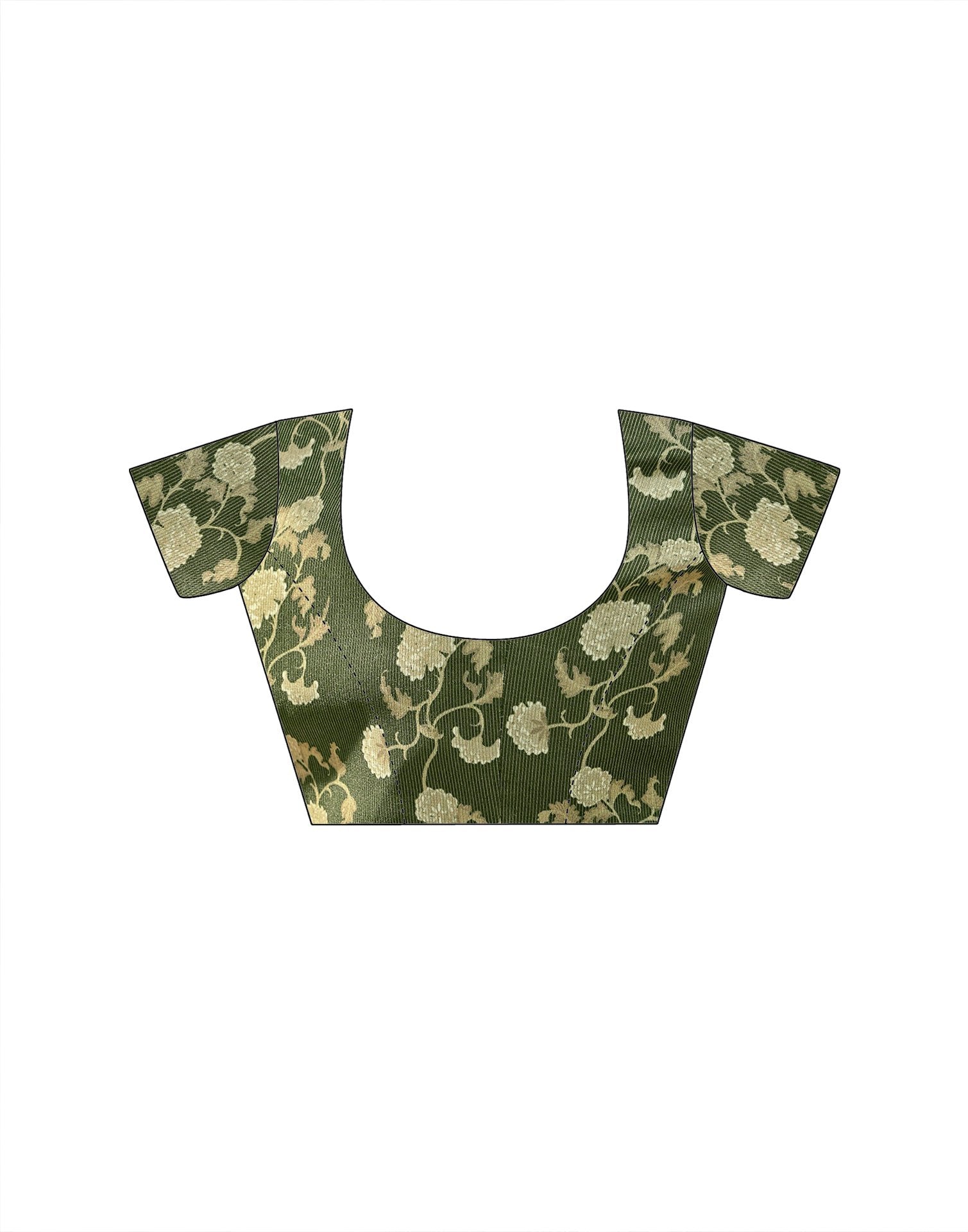 Dark Green Shimmer Silk Printed Saree