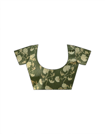 Dark Green Shimmer Silk Printed Saree
