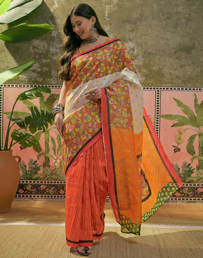 Orange Shimmer Silk Printed Saree