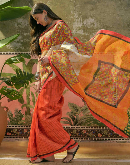 Orange Shimmer Silk Printed Saree