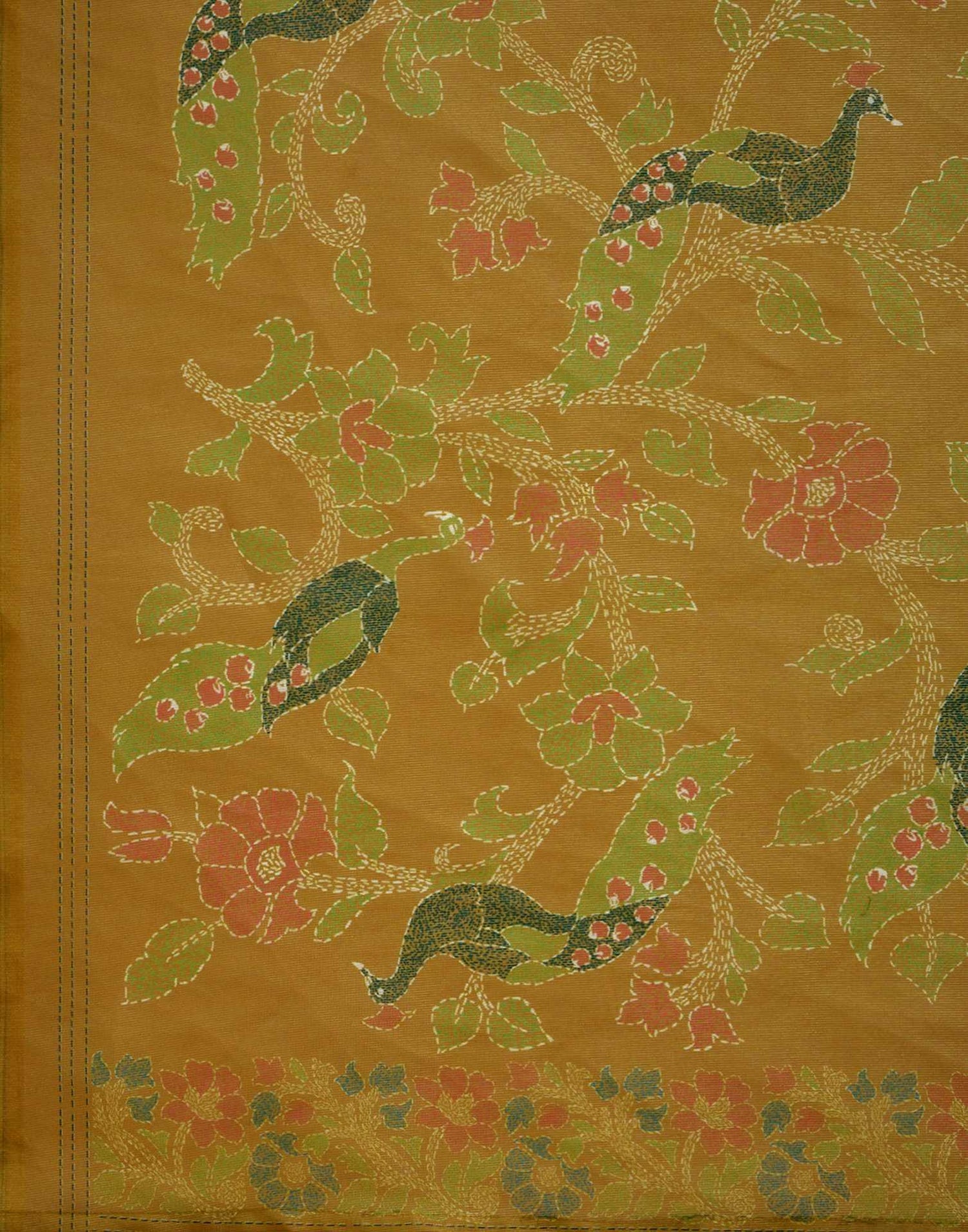 Beige Shimmer Silk Floral Printed Saree