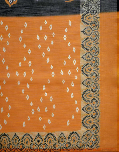 Black Cotton Linen Bandhani Printed Saree