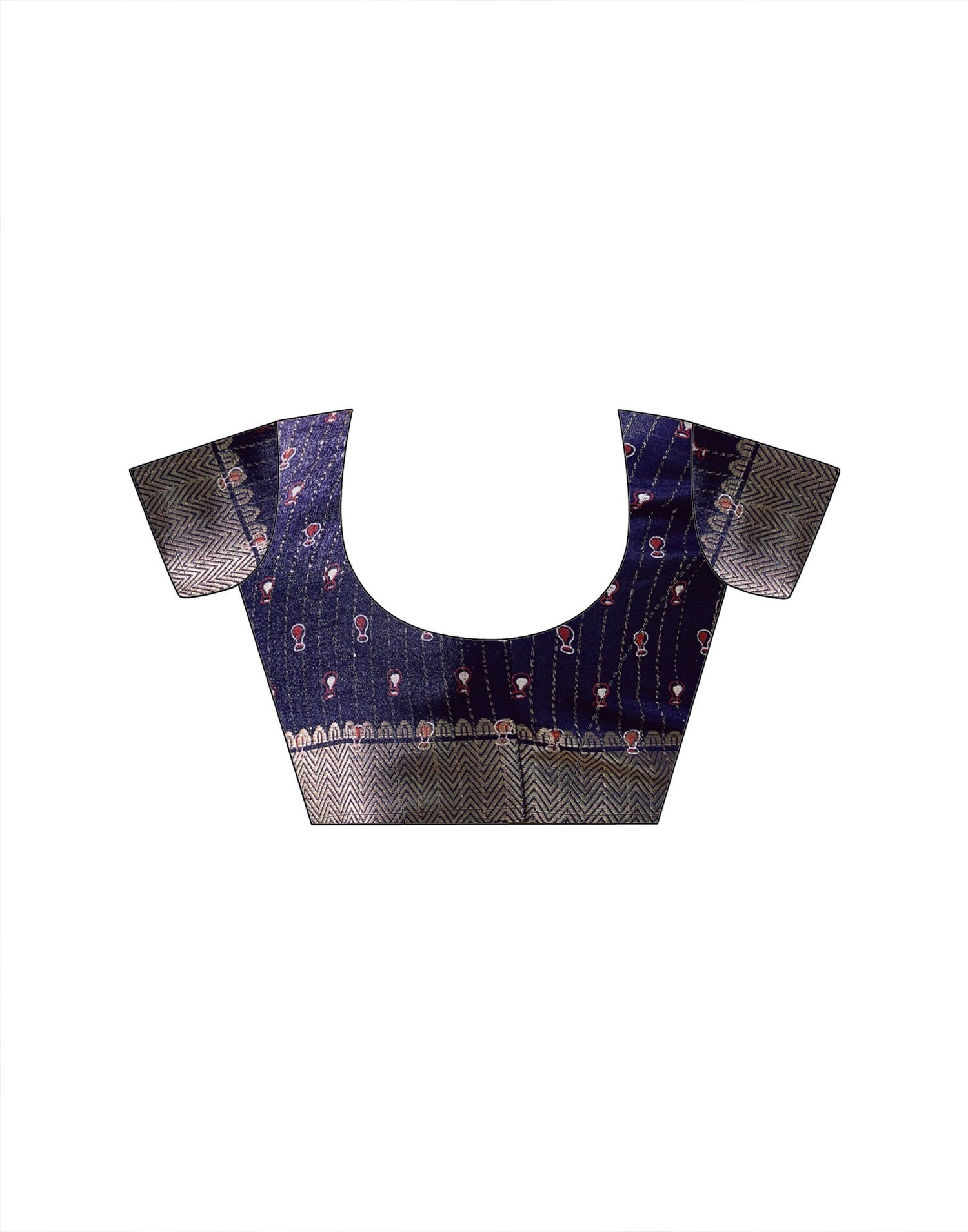 Navy Blue Silk Printed Zari Stripe Saree 
